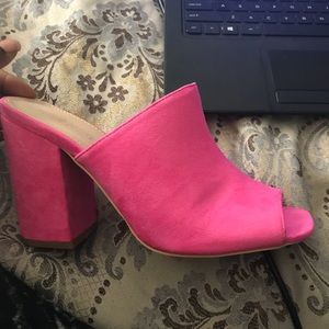 Public Desire Pink Faux Suede Mules